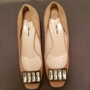 MIU MIU Beige Suede Swarovski Crystal Shoes